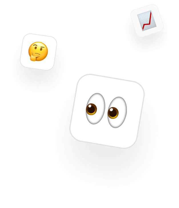 Emojis mit Augen, Denkgesicht und Wachstumsdiagramm.
