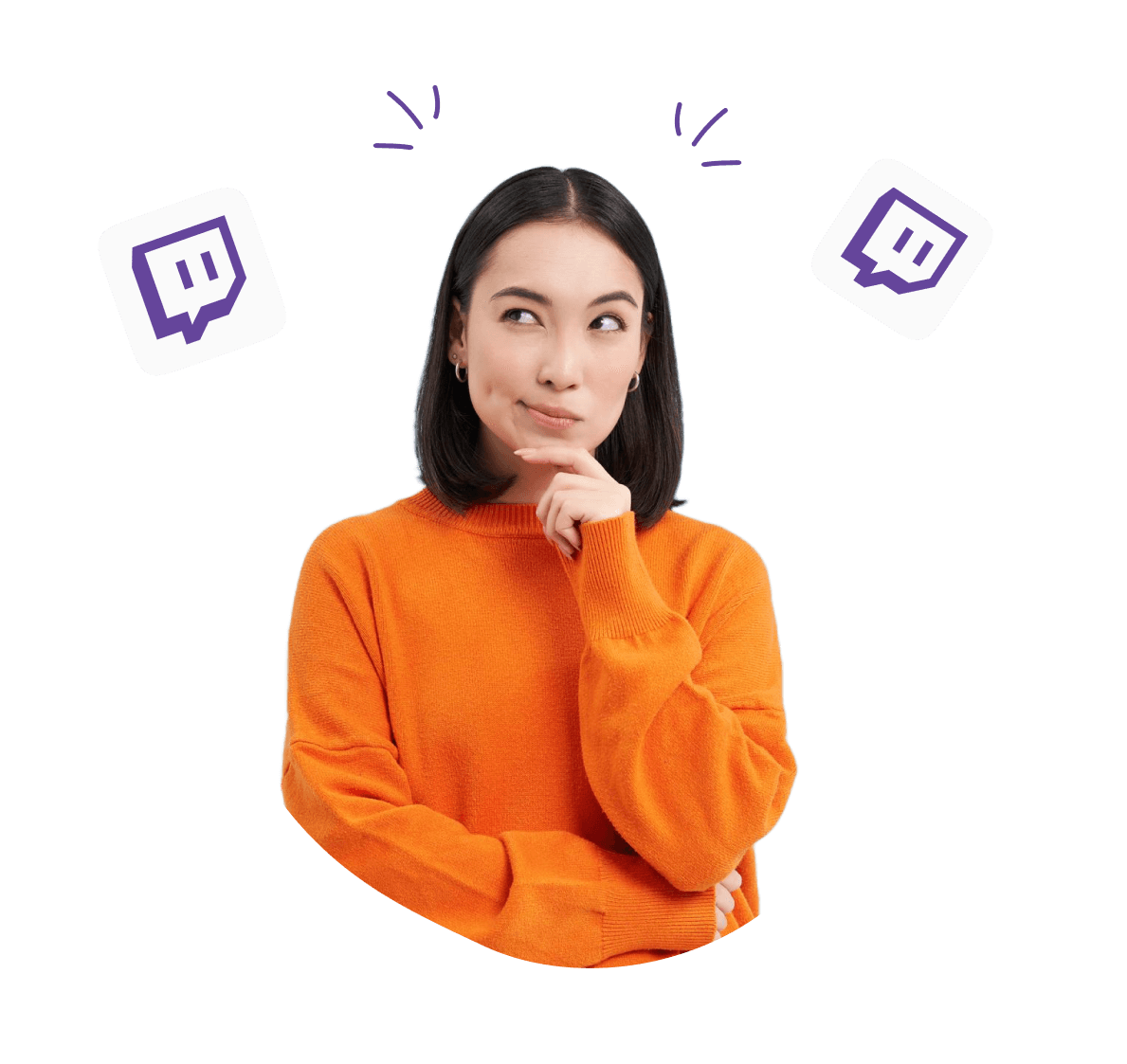Person denkt nach, Twitch-Icons erscheinen in der Nähe